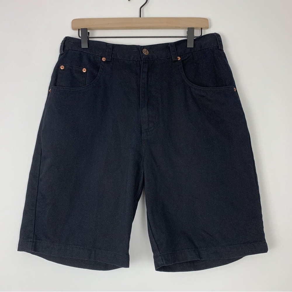 Vintage 90s Hi-rise LA Blues Jeans 32 Black Rigid Denim Shorts 100% Cotton